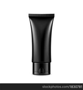 Shampoo Conditioner Blank Tube Packaging Vector. Body And Hair Care Hygienic Cosmetic Black Tube Container With Cap. Aromatic Gel Product Package Template Realistic 3d Illustration. Shampoo Conditioner Blank Tube Packaging Vector