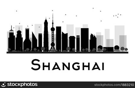 Shanghai City skyline black and white silhouette. Vector illustration. Concept for tourism presentation, banner, placard or web site. Business travel concept. Cityscape with famous landmarks