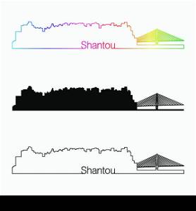 Shantou skyline linear style with rainbow in editable vector file