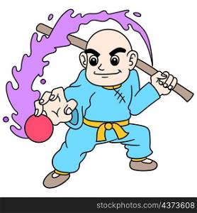 shaolin bald boy is gathering energy to attack