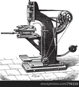 Shaping machine shoes, vintage engraved illustration. Industrial encyclopedia E.-O. Lami - 1875.