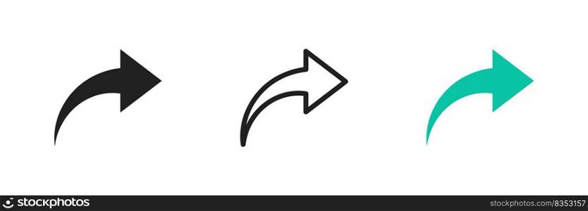 Share arrow icon set. Send forward arrow symbol. Vector illustration. Curved arrows.