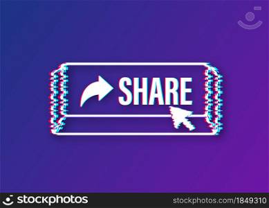 Share button in flat style on blue background. Glitch icon. Social media. Vector stock illustration. Share button in flat style on blue background. Glitch icon. Social media. Vector stock illustration.
