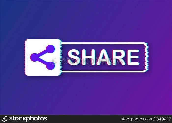 Share button in flat style on blue background. Glitch icon. Social media. Vector stock illustration. Share button in flat style on blue background. Glitch icon. Social media. Vector stock illustration.