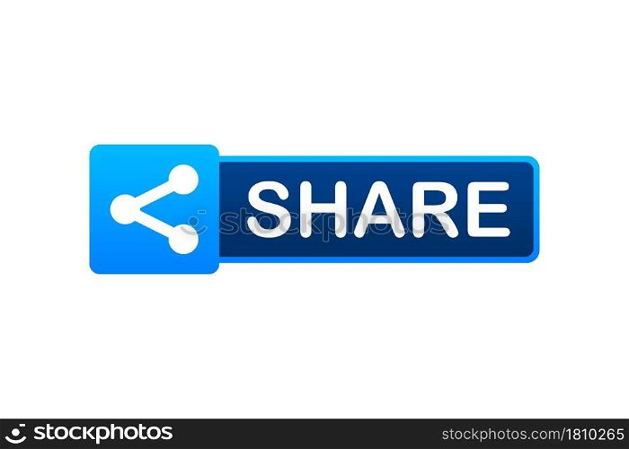 Share button in flat style on blue background. Social media. Vector stock illustration. Share button in flat style on blue background. Social media. Vector stock illustration.