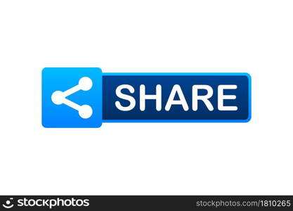 Share button in flat style on blue background. Social media. Vector stock illustration. Share button in flat style on blue background. Social media. Vector stock illustration.