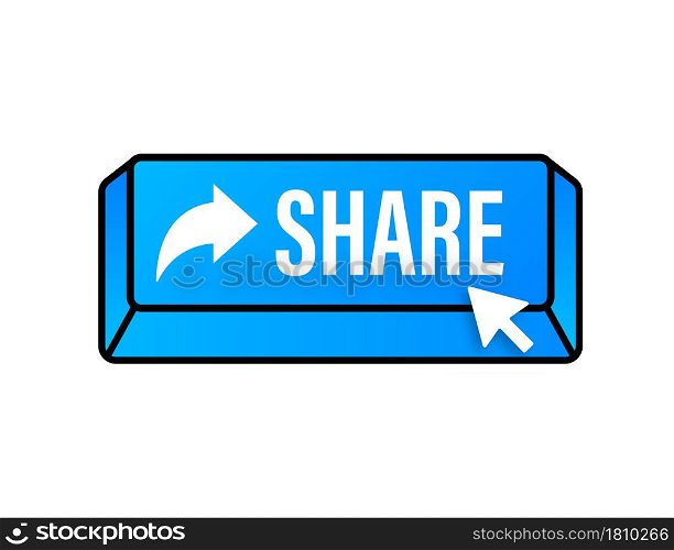 Share button in flat style on blue background. Social media. Vector stock illustration. Share button in flat style on blue background. Social media. Vector stock illustration.