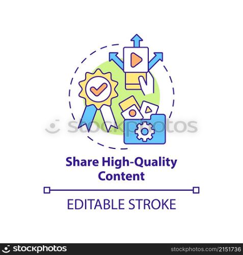 Share high-quality content concept icon. Build trust on social media abstract idea thin line illustration. Isolated outline drawing. Editable stroke. Roboto-Medium, Myriad Pro-Bold fonts used. Share high-quality content concept icon