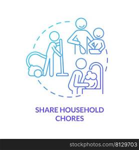 Share household chores blue gradient concept icon. Home responsibilities. Encouraging teamwork abstract idea thin line illustration. Isolated outline drawing. Myriad Pro-Bold font used. Share household chores blue gradient concept icon