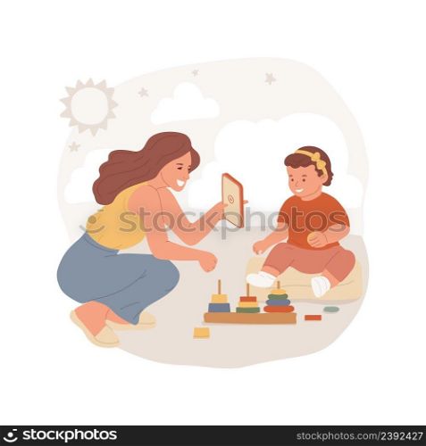 Share stories isolated cartoon vector illustration. Filming vertical video of a child playing, woman creating content for social media, sharing stories, holding smartphone vector cartoon.. Share stories isolated cartoon vector illustration.