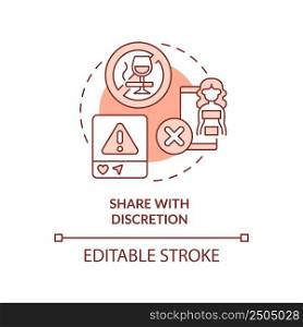 Share with discretion red concept icon. Internet communication. Netiquette rule abstract idea thin line illustration. Isolated outline drawing. Editable stroke. Arial, Myriad Pro-Bold fonts used. Share with discretion red concept icon