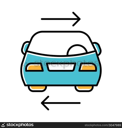Shared car service blue color icon. Vehicle for rent. Carpooling. Ride sharing. Carshare. Lift sharing. Shared mobility. Road transport. Driver work. Parking. Isolated vector illustration