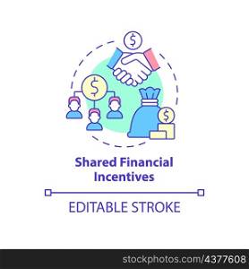 Shared financial incentives concept icon. Teamwork productivity motivation abstract idea thin line illustration. Isolated outline drawing. Editable stroke. Roboto-Medium, Myriad Pro-Bold fonts used. Shared financial incentives concept icon