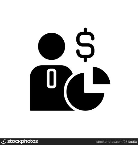 Shareholder black glyph icon. Sharing ownership. Equity in corporation. Joint-stock company. Contractual agreement. Silhouette symbol on white space. Solid pictogram. Vector isolated illustration. Shareholder black glyph icon