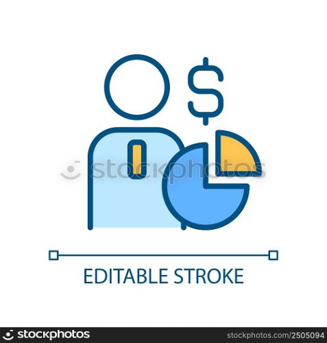 Shareholder pixel perfect RGB color icon. Sharing ownership. Equity in corporation. Joint-stock company. Isolated vector illustration. Simple filled line drawing. Editable stroke. Arial font used. Shareholder pixel perfect RGB color icon