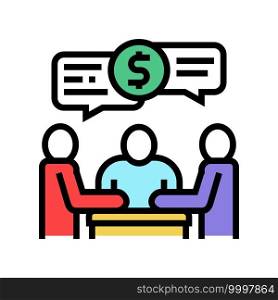 shareholders business meeting and discussion color icon vector. shareholders business meeting and discussion sign. isolated symbol illustration. shareholders business meeting and discussion color icon vector illustration