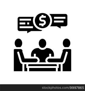shareholders business meeting and discussion glyph icon vector. shareholders business meeting and discussion sign. isolated contour symbol black illustration. shareholders business meeting and discussion glyph icon vector illustration