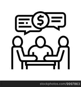 shareholders business meeting and discussion line icon vector. shareholders business meeting and discussion sign. isolated contour symbol black illustration. shareholders business meeting and discussion line icon vector illustration