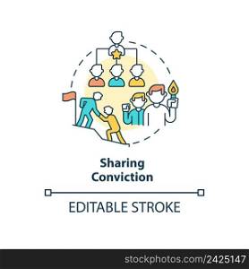 Sharing conviction concept icon. Charismatic people characteristic abstract idea thin line illustration. Isolated outline drawing. Editable stroke. Arial, Myriad Pro-Bold fonts used. Sharing conviction concept icon