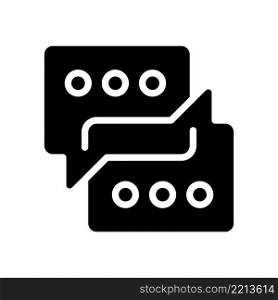Sharing opinions black glyph icon. Discussion of project. Conversation for collaboration. Professional partnership. Silhouette symbol on white space. Solid pictogram. Vector isolated illustration. Sharing opinions black glyph icon