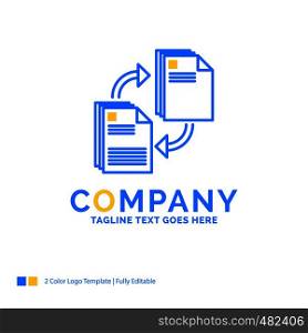 sharing, share, file, document, copying Blue Yellow Business Logo template. Creative Design Template Place for Tagline.