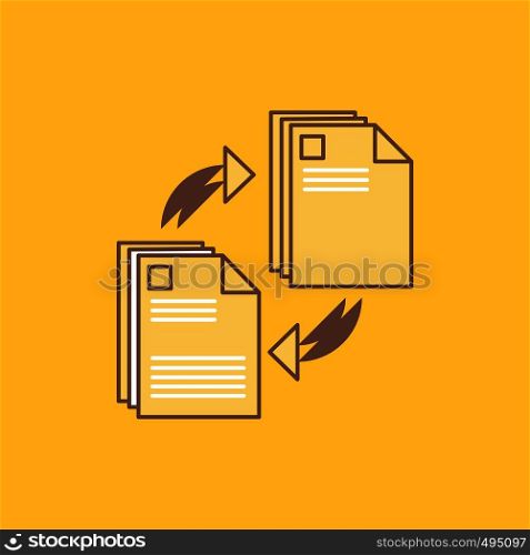 sharing, share, file, document, copying Flat Line Filled Icon. Beautiful Logo button over yellow background for UI and UX, website or mobile application. Vector EPS10 Abstract Template background