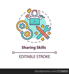 Sharing skills concept icon. Learning from professional. Social interaction. Knowledge dissemination abstract idea thin line illustration. Vector isolated outline color drawing. Editable stroke. Sharing skills concept icon