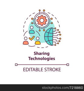 Sharing technologies concept icon. Innovation and information spread. Transfer knowledge abstract idea thin line illustration. Vector isolated outline color drawing. Editable stroke. Sharing technologies concept icon