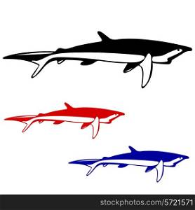 Shark, black and white outline. Vector illustration.