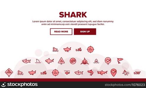Shark Fish Landing Web Page Header Banner Template Vector. Dangerous Shark In Target And On Gps Mark, Human Silhouette In Water And Sharkfin Illustration. Shark Fish Landing Header Vector