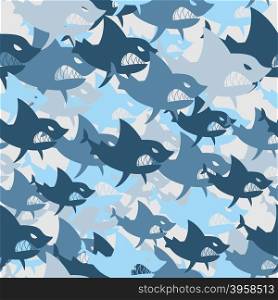 Shark military seamless pattern. Army background of fish. Soldier camouflage texture of big scary marine predator. Protective vector winter army pattern.