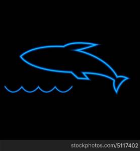 Shark neon lights against a black background. Vector illustration .