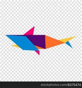 Shark origami. Abstract colorful vibrant shark logo design. Animal origami. Vector illustration