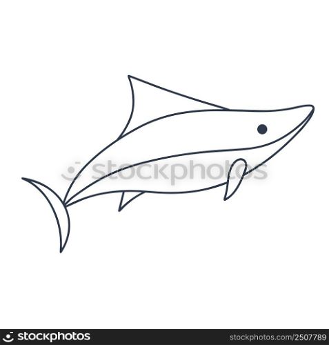 Shark outline drawing doodle illustration. Sea fish predator coloring book. Isolated sea underwater inhabitant. Decoration for baby things vector. Shark outline drawing doodle illustration