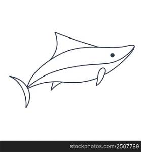Shark outline drawing doodle illustration. Sea fish predator coloring book. Isolated sea underwater inhabitant. Decoration for baby things vector. Shark outline drawing doodle illustration