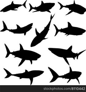 Shark silhouettes set Royalty Free Vector Image