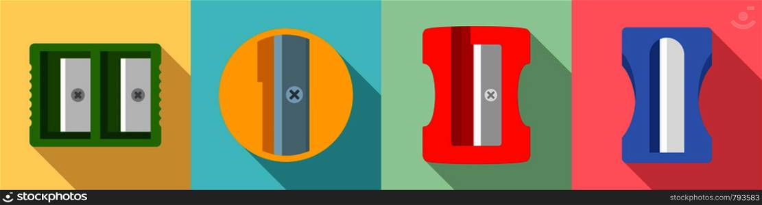 Sharpener icon set. Flat set of sharpener vector icons for web design. Sharpener icon set, flat style