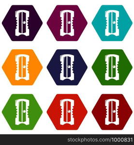 Sharpener icons 9 set coloful isolated on white for web. Sharpener icons set 9 vector