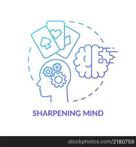 Sharpening mind blue gradient concept icon. Intellectual game. Gambling positive traits abstract idea thin line illustration. Isolated outline drawing. Arial, Myriad Pro-Bold fonts used. Sharpening mind blue gradient concept icon