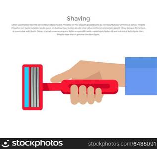 Shaving Concept Banner Vector Illustration.. Shaving banner illustration. Human basic hygiene conceptual illustration. Flat style design. Shaving razor in hand vector for skin care products ad, cosmetics companies, web pages design.