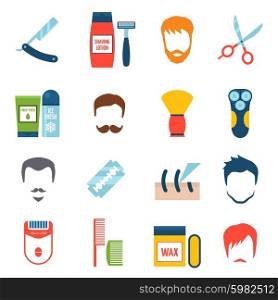Shaving Icons Set. Color flat set icons of shave with barber equipment and personal hygiene accessories isolated vector illustration