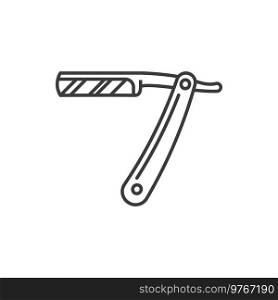 Shaving knife, open cut-throat straight razor outline icon. Vector barber shaver, sharp stainless steel knife to shave beard, mustaches. Retro barbershop accessory, folding shaving tool with handle. Cut throat straight razor isolated line art icon