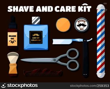 Shaving tools and accessories set for hipsters