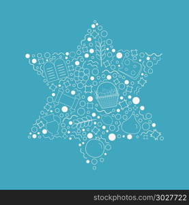 Shavuot holiday flat design white thin line icons set in star of david shape.. Shavuot holiday flat design white thin line icons set in star of