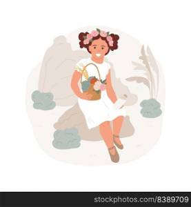 Shavuot isolated cartoon vector illustration. Jewish girl preparing for Shavuot celebration, holding basket with fruits, religious pilgrimage festivals, holy days together vector cartoon.. Shavuot isolated cartoon vector illustration.