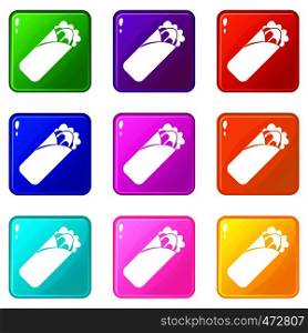 Shawarma sandwich icons of 9 color set isolated vector illustration. Shawarma sandwich icons 9 set