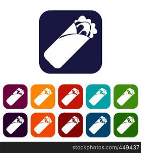Shawarma sandwich icons set vector illustration in flat style In colors red, blue, green and other. Shawarma sandwich icons set flat