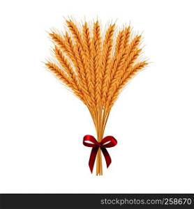 Sheaf of wheat. Reap of spiked grain heads. Christmas sheaf. Bunch of crop ears. Spikes, Julkarve, Julenek, vector illustration. for Christmas decoration, cards, bakery, food and decorative design. Sheaf of wheat. Reap of spiked grain heads. Christmas sheaf. Bunch of crop ears. Spikes, Julkarve, Julenek,