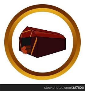 Shed vector icon in golden circle, cartoon style isolated on white background. Shed vector icon