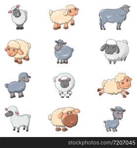 Sheep cute lamb farm icons set. Cartoon illustration of 12 sheep cute lamb farm vector icons for web. Sheep cute lamb farm iicons set, cartoon style